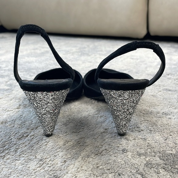 New Stella Luna Silver Glitter Cap Toe Sling Back Heels Black Sz 36 - Picture 7 of 14